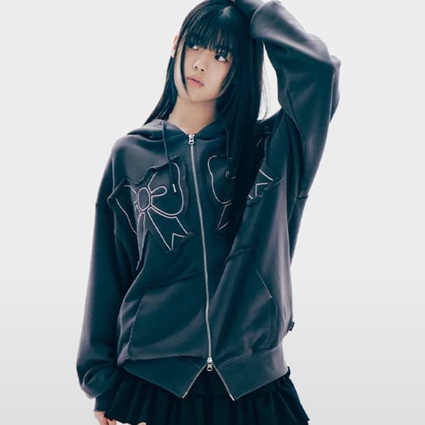 유희 리본 후드집업 차콜