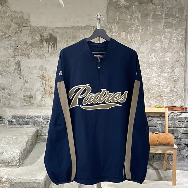 마제스틱 애슬레틱 네이비 샌디에고 파드리스 쿼터집 웜업
