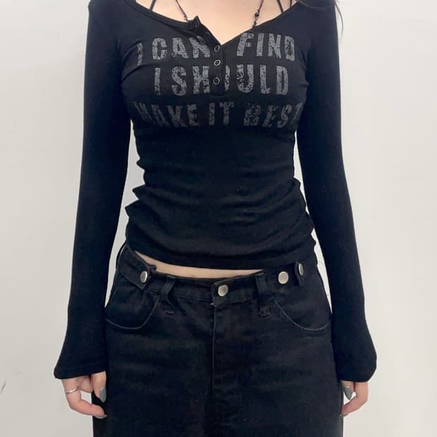 Lettering Button Detail Sleeve T