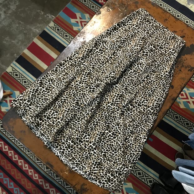 VTG 빈티지 레오파드 패턴 A라인 밴딩 롱 스커트 허리 24 27
