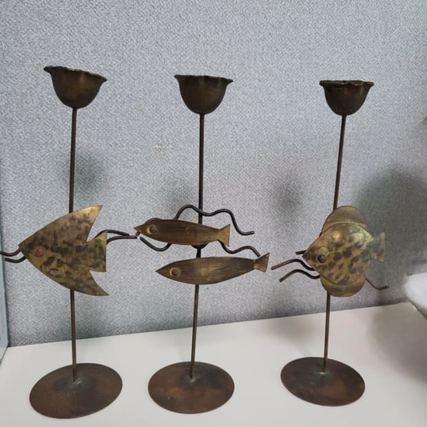 빈티지 물고기 모양 캔들 홀더 3개