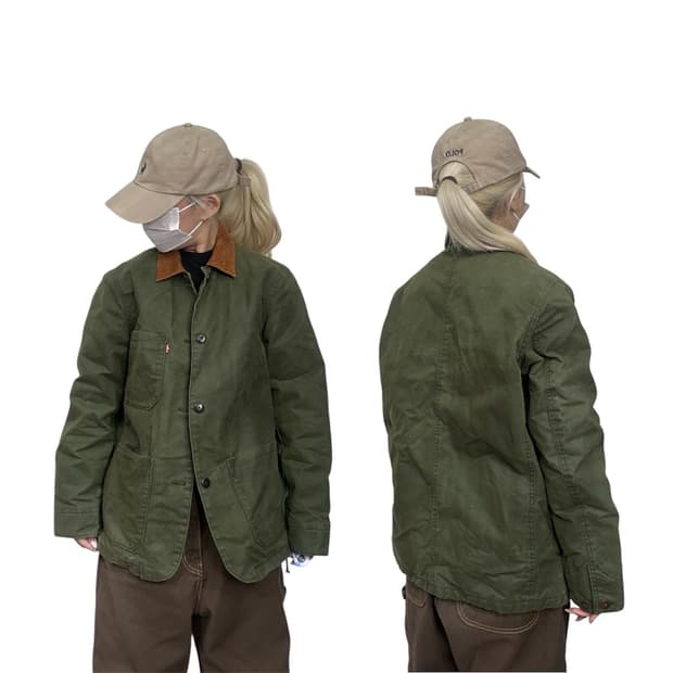리바이스 올리브 카키 코듀로이 카라 아메카지 블루종 트러커 자켓 S