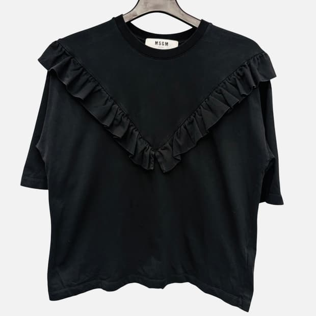 MSGM 블랙 프릴 반팔 티셔츠 M