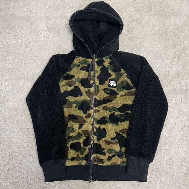 XS) 베이프 녹계 후리스 뽀글이 후드 집업