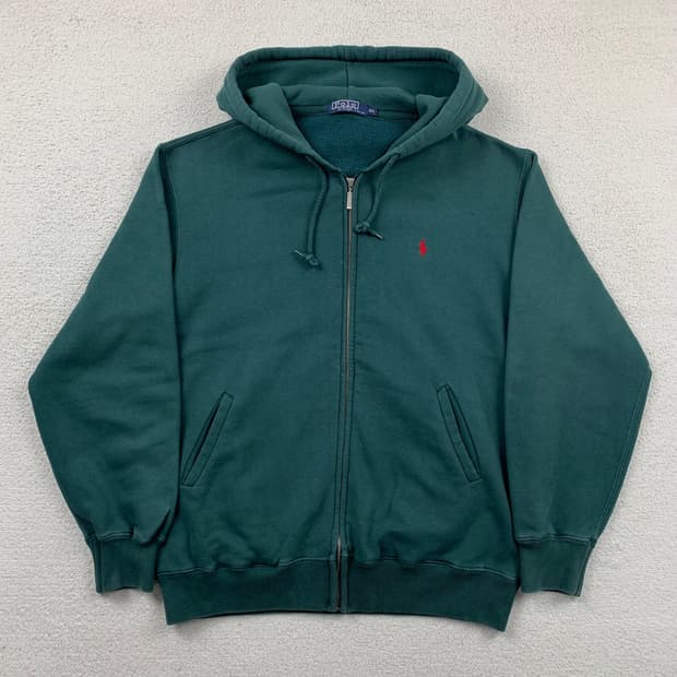 90‘s 폴로 랄프로렌 포니로고 후드집업 딥그린
