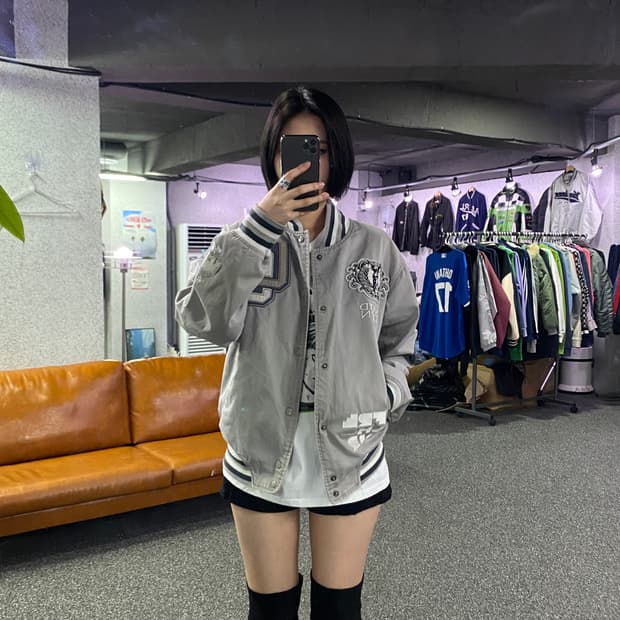 나이키 신형 리미티드 에디선 그레이 코튼 바시티 자켓B2892  