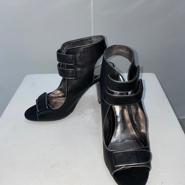 DKNY Black Leather Open-Toe Heel