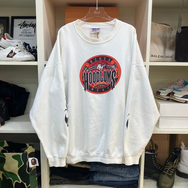 헤인즈 바이커 로고 화이트 스웨트셔츠 XL