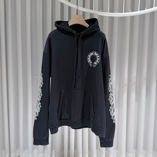 XXL / 크롬하츠 홀스슈 플로랄 블랙 후드티셔츠