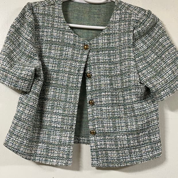 트위드 숏 자켓(반팔) 그린/체크