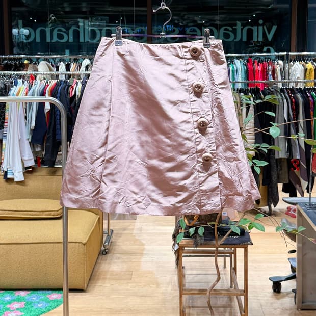 프라다 핑크 실크 핀턱 랩 미디스커트 