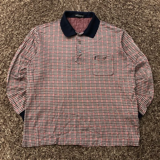 입생로랑 아카이브 체크 긴팔 카라 티셔츠