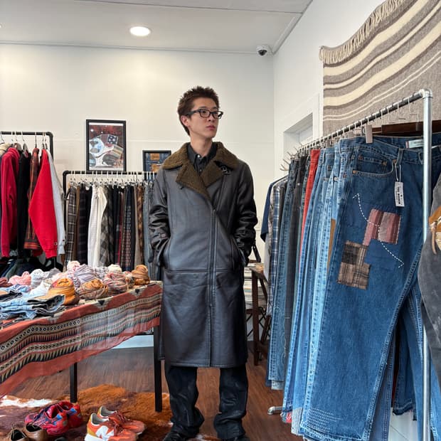 Vintage 페이크 레더 롱코트