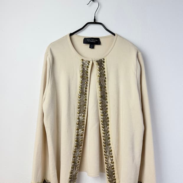 ST.JOHN Couture 시퀸 트림 가디건 (Made in USA)