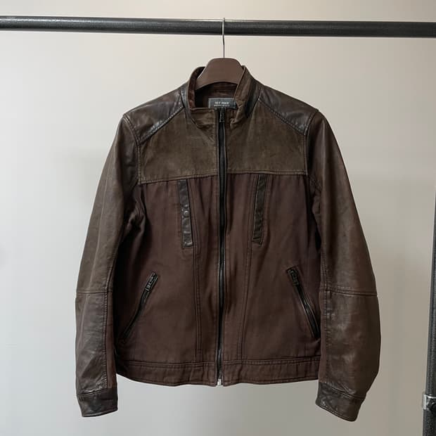 (105) Get used 브라운 배색 가죽 자켓