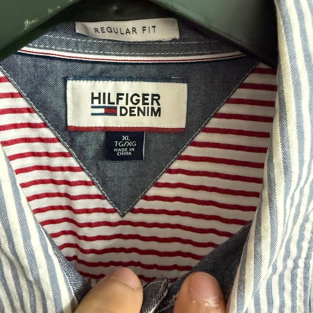 [XL] 타미힐피거 레귤러핏 스트라이프 시어서커 셔츠 블루