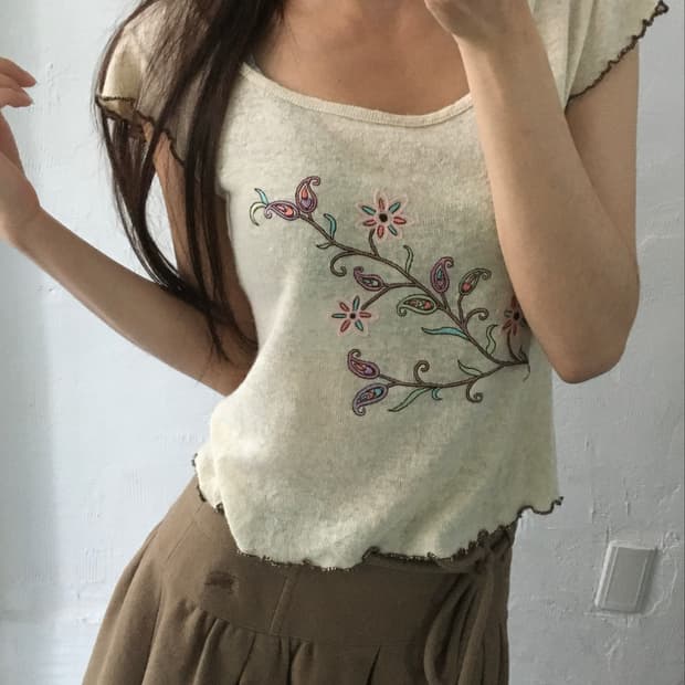 Burberry 버버리 블루라벨 아이보리 반소매 자수 탑