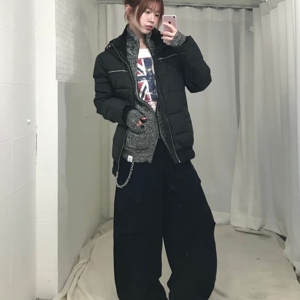 빈티지 펑크 유니언잭 블랙 앤 그레이 코디 세트