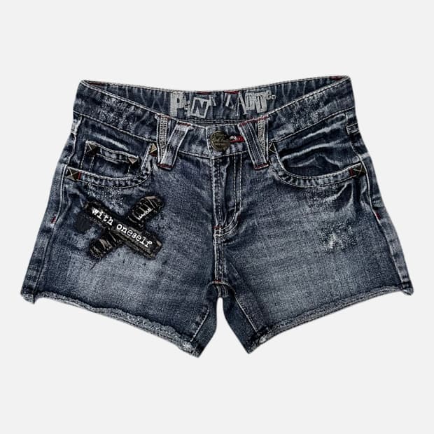 punk stud patch denim shorts