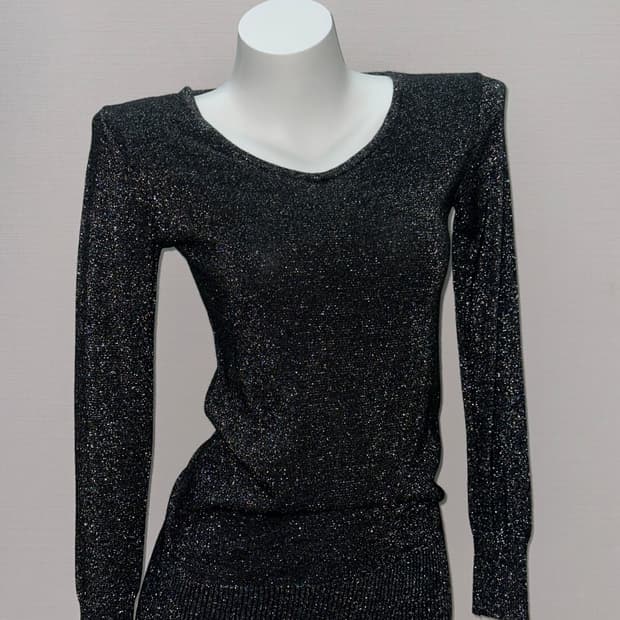 빈티지 블랙 글리터 니트 미니원피스