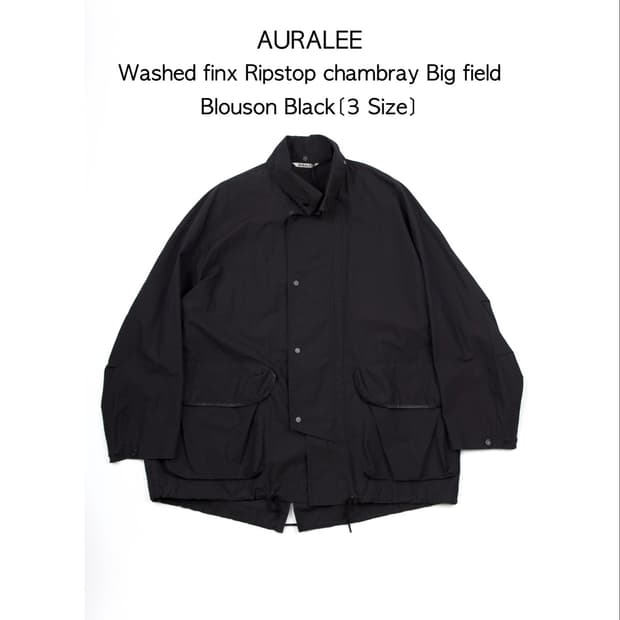 AURALEE 워시드 핀크스 립스탑 샴브레이 빅 필드 블루종 블랙