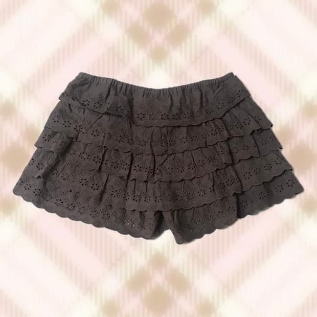 브라운 펀칭 캉캉 큐롯 스커트 치마 라떼 히메 갸루 러블리 로걀 빈티지