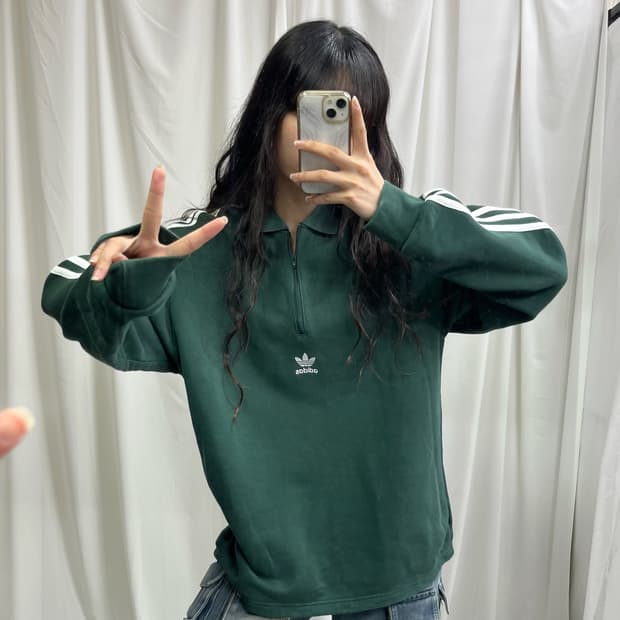 Adidas green center logo half zip-up mtm