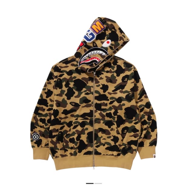 Bape 베이프 자카드 샤크 카모 후드집업 황계