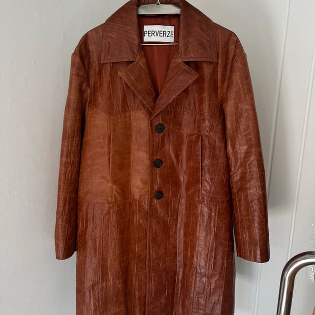 fake leather long coat