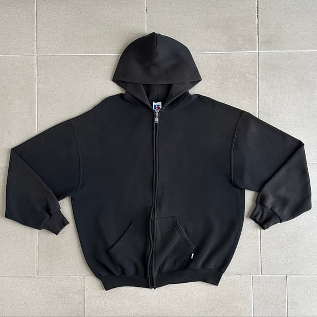 90s 빈티지 러셀 후드집업 블랙 XL
