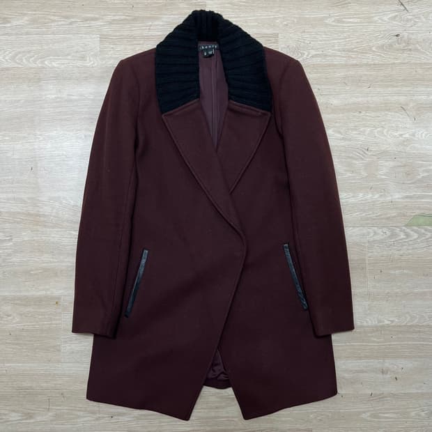 띠어리 여성 니트 트리밍 배색 울 키시미어 코트 [버건디] S/90