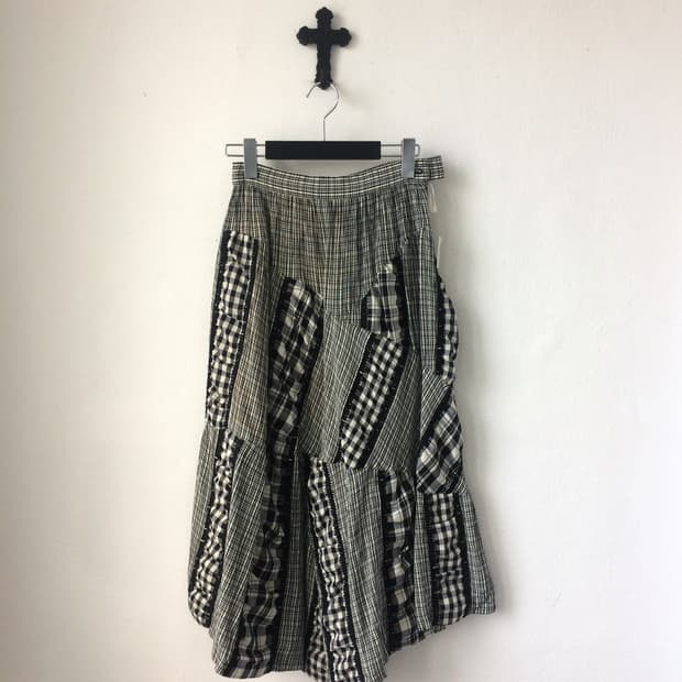 Check pattern mixed long skirt