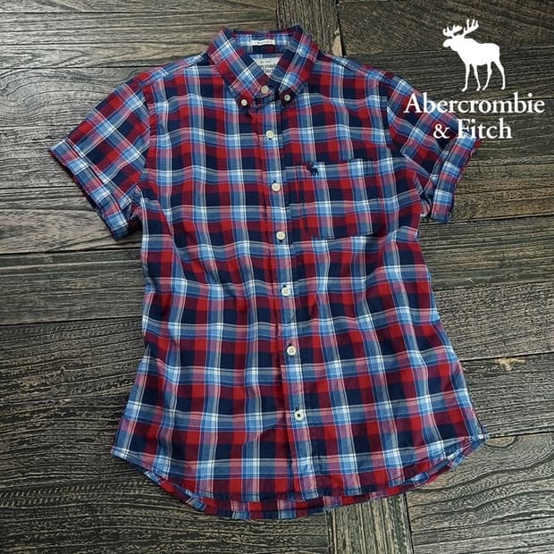 [아베크롬비] 로고 자수 빈티지 체크 반팔 셔츠 M20227