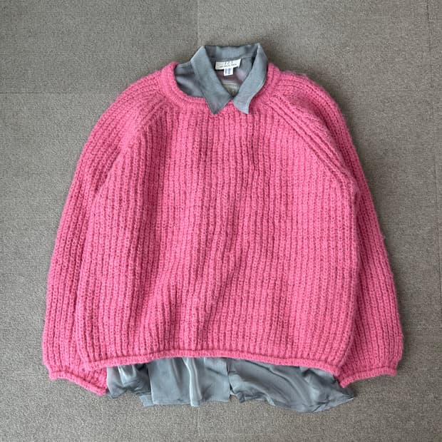 셔틀랜드 버진 울 핑크 니트