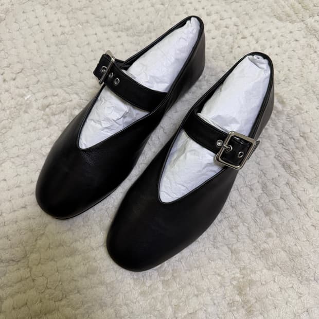 COS LEATHER MARY JANE FLATS BLACK