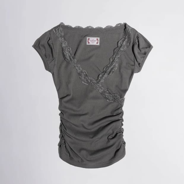 Lace Trim Wrap Tee Charcoal (S)