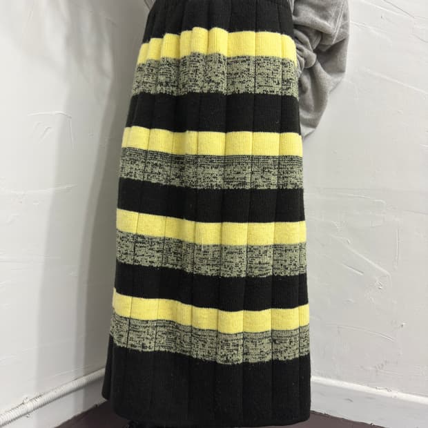 black&lemon stripe knit long skirt