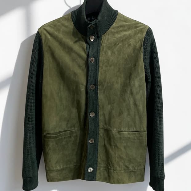 던힐 메리노 울 레더 패치 니트 자켓