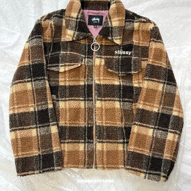 스투시 초코 체크 뽀글이