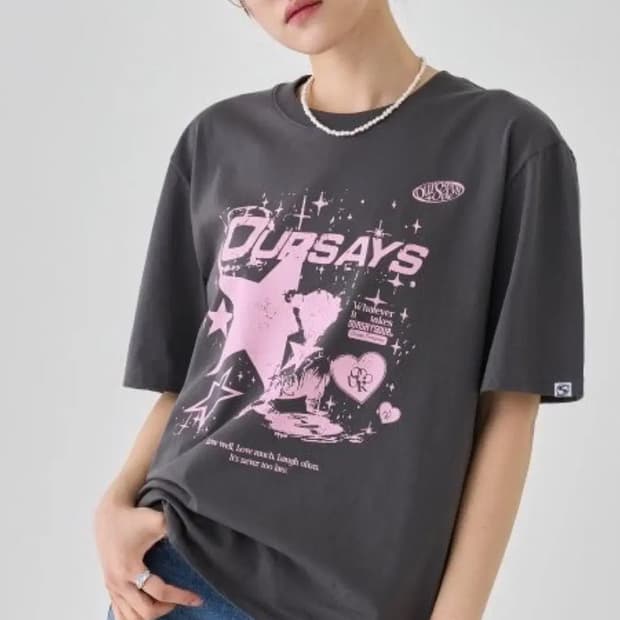 아워세이아워 빈티지 스타 실켓 티셔츠 챠콜