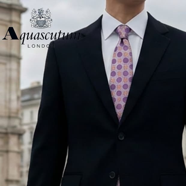 아쿠아스큐텀 퍼플핑크 도트 패턴 넥타이 9.2cm A+등급 E821