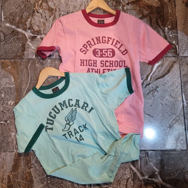 리얼맥코이 반팔 링거 티셔츠 핑크/민트 2장 일괄