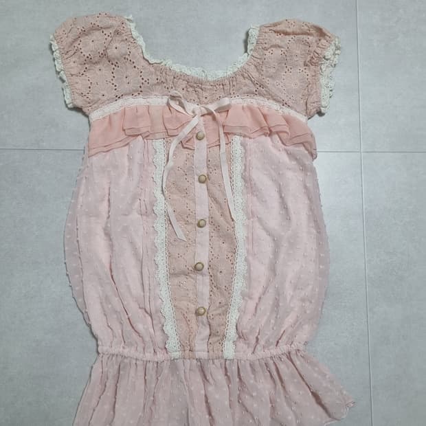 lizlisa 리즈리사 펀칭 리본 핑크 상의 갸루 히메갸루 히메카지