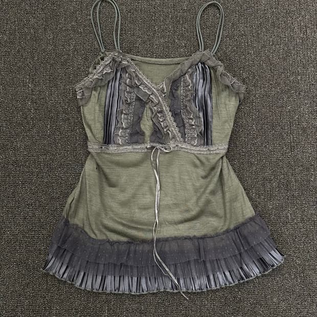OS)Japanese vintage 페어리 모리 브라운 레이스 슬리브리스