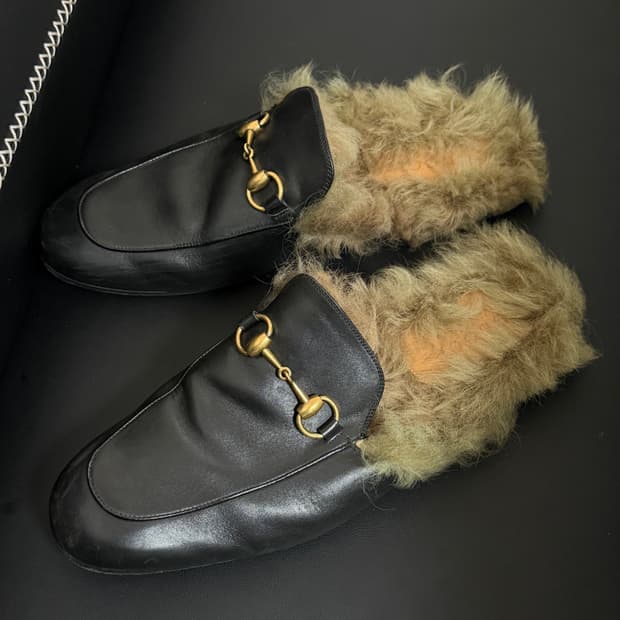 (에눌 가능)B급 - 260 구찌 프린스타운 털 슬리퍼 블랙