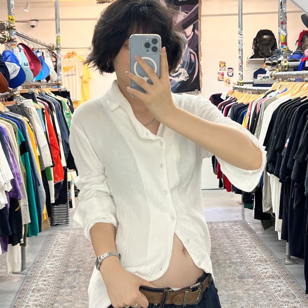 재팬 빈티지 절개 디자인 롱 셔츠