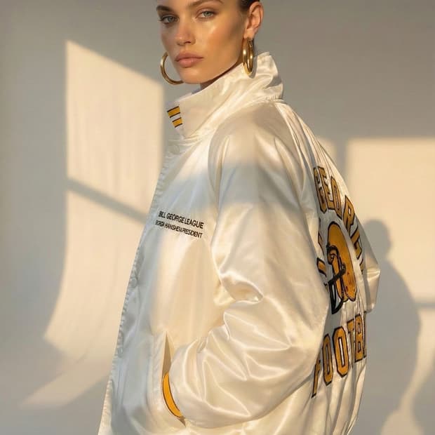 80s Harvard Clothing 화이트 새틴 바시티