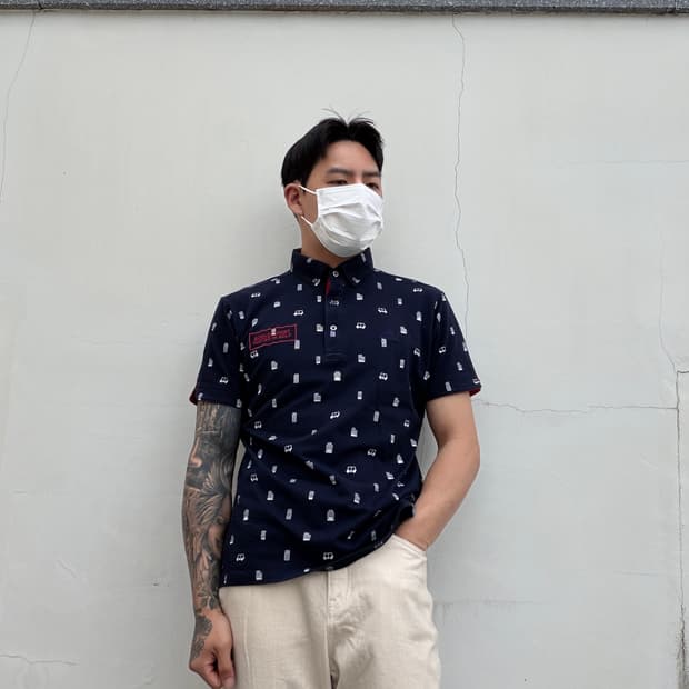 L)아디다스 패턴 PK카라 반팔 네이비 티셔츠