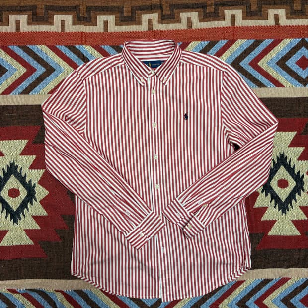 여성55) 폴로 랄프로렌 스트라이프 셔츠 레드