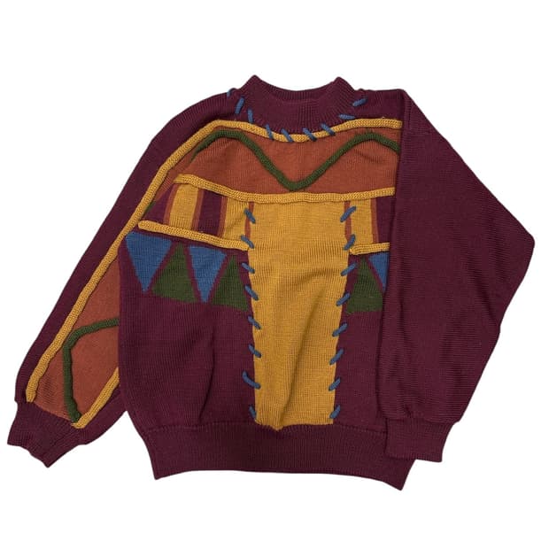 버건디 케이블 유니크 니트